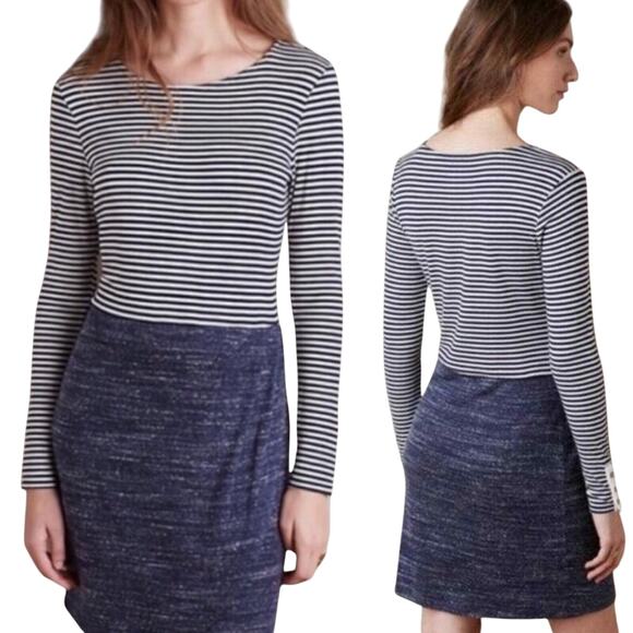 Anthropologie Dolan Jersey Knit Mini Dress Long Sleeve Striped Bodice Navy Large - Picture 1 of 10